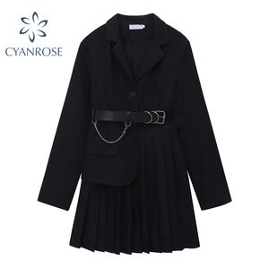 senso del design della primavera e dell'autunno Fashion Blazer casual abiti da donna Cappotto nero a pieghe a maniche lunghe wom 210417