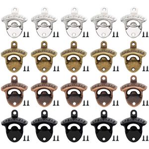 20 Pack Open Here Bottle Opener Wall Mounted Vintage Retro Zinc Alloy Beer OpenersTools Four Colors Combinations Bar Accessories X0803