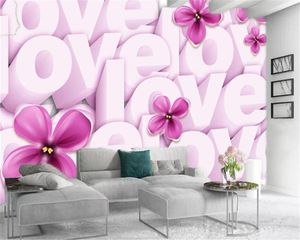 Wallpapers Living 3d Wallpaper Love Alphabet Pink Flowers Custom Romantic Interior HD Silk
