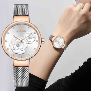 NAVIFORCE Luxury Brand Watch Women Charming Flower Quartz Wristwatches Lady Waterproof Mesh Steel Clock Watches Relogio Feminino 210517