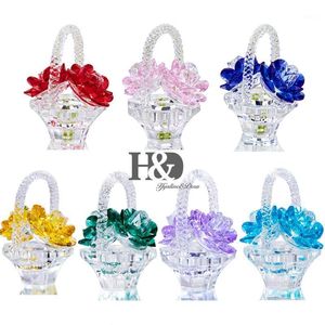 Dekorativa Objekt Figuriner HD 7 Färger Kristall Rosor Korg Blomma Collectibles Art Glass Craft Porch Ornaments för heminredning Bröllop