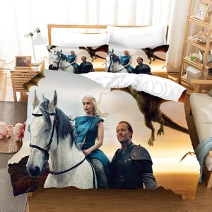 Zestaw pościeli 3D Game of Thrones Theme 100% Poliester Szczotkowane Tkaniny Duvet Cover King Queen Twin Pełna Jedna podwójna okładka z poduszką