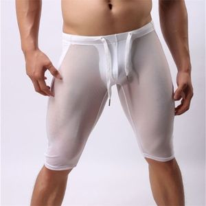 !BRAVE PERSON solid Breathable Mesh Men Knee-length casual Shorts Bodybuilding Tights sexy Transparent shorts 210721