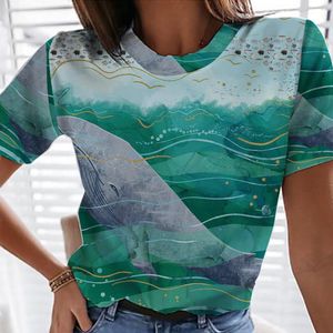 3d Whale Ocean Print T-shirt Kvinnlig topp Casual Loose Round Neck T-shirts Women 2021 Kort ärm Plus Size Tops Summer Tee Shirt Women's