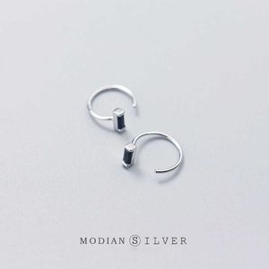 Rektangel Obsidian Fashion Silver Hoop Örhängen Utsökt Charm 100% 925 Sterling Party Ear För Kvinnor Fin 210707