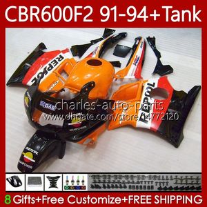 Ciało + zbiornik dla Honda CBR 600F2 600 F2 CC 600FS 91 92 93 94 93NO29 CBR600 FS CBR600F2 CBR600FS 1991 1992 1993 1994 CBR600-F2 600CC 91-94 Łamyki Zestaw pomarańczowy