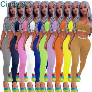 Kvinnor Två Piece Outfits Designer Mode Solid Utskriftsbrev Tracksuit Ärmlös Yoga Leggings Ladies Casual Multicolor Jogger kostym