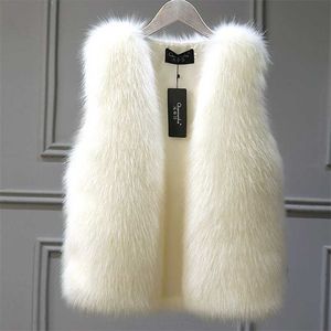 Winter Female Fur Vest Coat Warm White Black Gray Jacket Large Size 2XL Sleeveless 211101