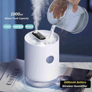 Hem Luft luftfuktare 1L 3000Mah bärbar trådlös USB-arom Vattendimma Diffusor Batterilivslängd Visa Aromaterapi Humidificador