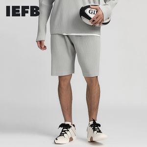 IEFB / men's wear Japan style stretch fabric thin loose casual knee length pants pleated elastic waist shorts male 9Y3051 210714