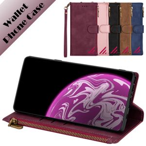 Wallet Phone Cases for Samsung Galaxy S22 S21 S20 Note20 Ultra Note10 Plus - Skin-Feeling PU Leather Flip Kickstand Cover Case with Zipper Coin Purse and Card Slots