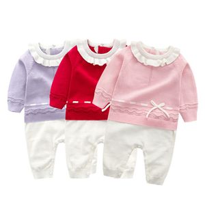 Primavera Autunno nato Neonate Neonate Carino Pagliaccetti in maglia Abbigliamento per bambini Vestiti a maniche lunghe per bambina 210429