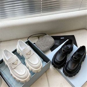 디자이너 부츠 패션 플랫폼 영국인 두꺼운 단독 여성 흰색 검은 가죽 캐주얼 플랫 여자 라운드 발가락 신발