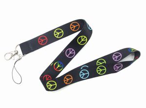20pcs peace sign Lanyard Keychain Fashion Cartoon Print Ribbon Hand Rope Car Key Chain Shcool Bag Charm ID Badge Holder Accessories gift