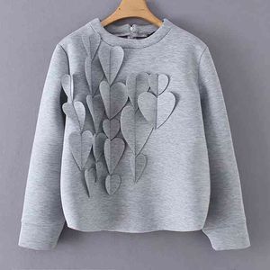 Autumn Winter Women Cotton Gray Sweatshirts Female Heart Deisgn Fashion Pullover Jacket Womens Long Sleeve Tops Clothes 210421