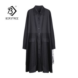 Spring Women's Plus Size Solid Lace Patchwork Shirt Long Sleeve Elegant Casual Loose Mid-Length Dress Lady Summer D13312X 210416