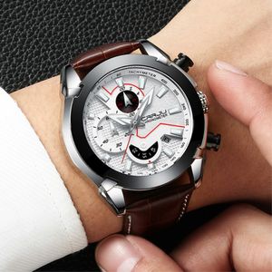 Relogio Masculino CRRJU Men Leather Watch Male Automatic Date Quartz Watches Mens Luxury Brand Big Face Sport Clock 210517