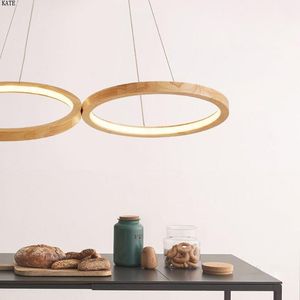 Pendant Lamps Creative Modern Home LED For Living Room Bedroom Dining Study Wooden Circle Frame Lights