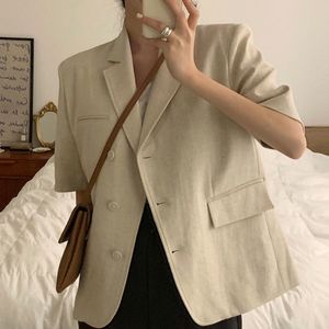 Summer Korean Chic Fashion Suit Collar Solid Color Three-button Design Casual Simple Female Short-sleeved Blazer 210510