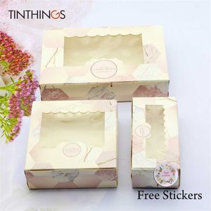 20PCS Paper Gift Box With Window Pink Marble Wedding Party Favors Food Packaging Candy Cardboard Cake Bags Valentine's Day 211108