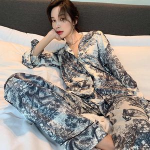 Thin Womens Sleepwear Pajamas Sets Long Sleeve Homewear Fashion Silk Satin Women Pyjamas Nightwear Birthday Gifts on Sale