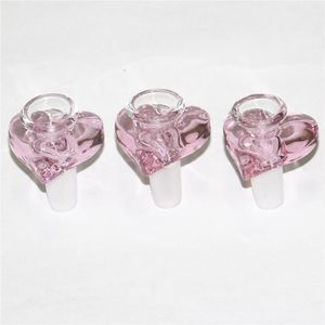 pink color heart shape glass bowls dry herb tobacco bowl piece smoking tool accessories for silicone water pipes oil rig 14mm male