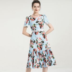 Women's Runway Dresses Square Neckline Short Sleeves Printed Embroidery Patchwork Elegant Autumn Dress