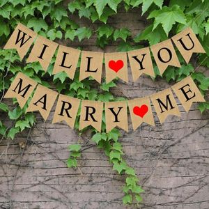 Party Decoration WILL YOU MARRY ME Letter Wedding Jute Burlap Bunting Banner Background Flags Engagement Supplies