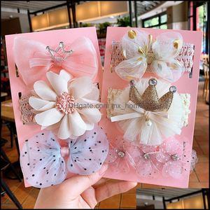 Saç Aessories Bebek, Çocuk Annelik PCS / Set Bebek Kafa Bandı Prenses Dantel Taç Yaylar Doğan Hairband Bantlar Kızlar Çiçek Türban Drop De