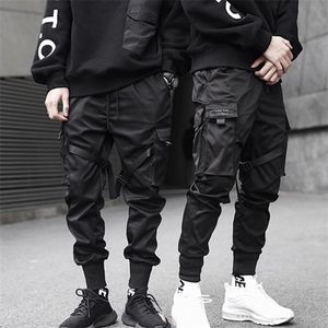 New Black Cargo Pants Hip Hop Boys Multi-Pocket Elastisk Midja Harem Pant Män Streetwear Punk Byxor Jogger Taktiska Byxor 5XL X0615