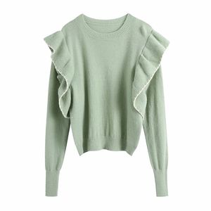 Donne Autunno Pullover Maglioni Lavorati A Maglia Cascading Ruffle O-Collo Casual Femminile Street Fashion Solid Vestiti Maglione 210513