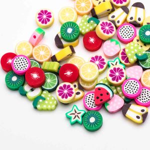 100Pcs Round Polymer Clay Fruit Animal Beads Flat Cartoon Child Puzzle Heart Bead DIY Bracelet Jewelry Making Accessories