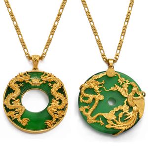 Anniyo Auspicious Dragon Pendant Neckalces Women Men Jewelry Chinese Style Artificial Green Stone Good Luck Happiness #018007