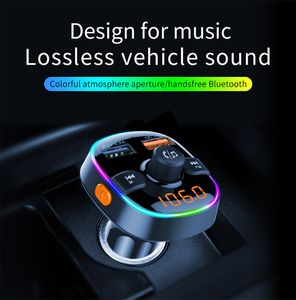 Bluetooth-bilmonteringssats FM-sändare AUX 15W Wireless Handsfree MP3 Musik Ljudspelare QC3.0 Snabbladdning Dual USB-laddare LED Backlit Auto Electronics