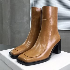 chunky heels 첼시 부츠 여성 정품 가죽 광장 발목 신발 우편 마틴 부츠 여자