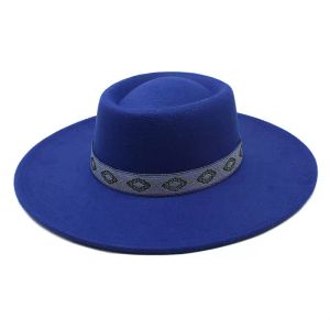 9.5CM Wide Brim Felt Bowler Hat Women Elegant Woolen Jazz Fedora Hats Autumn Winter Panama Trilby Church Derby Cap