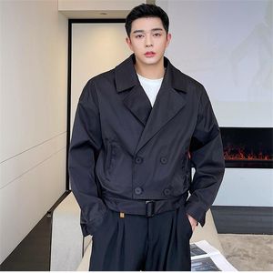メンズジャケット韓国のコート春と秋のスタイルのツーリングショートレースアップジャケットの潮のブランドのブラフィのハンサムなネットレッドトップ
