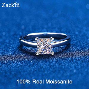 Certifierad Princess Moissanite Engagement Ring 1CT 2CT Colorless VVS Diamond Bridal Förslag Ringar Sterling Silver Weddig Band X220214