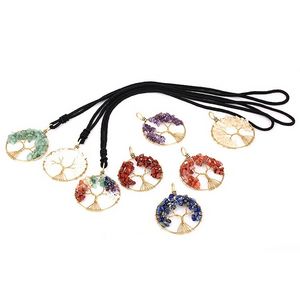 Unregelmäßiger Naturstein Baum des Lebens Kristall Yoga Chakra Halskette Modeschmuck Amethyst Klarer Quarz Lapis Anhänger Edelstein Halsketten Will und Sandy