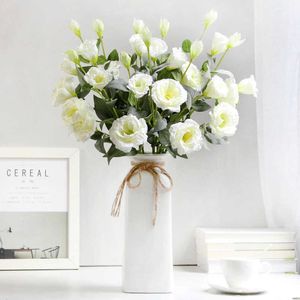 6 sztuk / partia Europejskie Sztuczne Kwiaty 3heads Eustoma Jedwabny Kwiat Fałszywy Gradiflorus Lisianthus Fall Wedding Home Decoration 210624