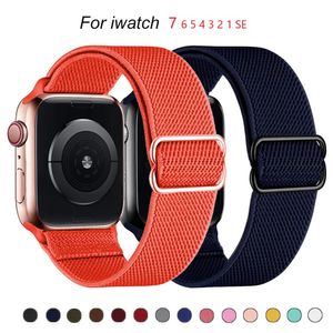 Naylon Solo Döngü kumaşı sapanlar için Apple Ürünü bant 7 6 SE 5 4 3 2 1 Serisi Ayarlanabilir Stretch Örgülü Spor Elastik Kadın Erkek Kayışı 38/40 / 41mm 42/44 / 45mm