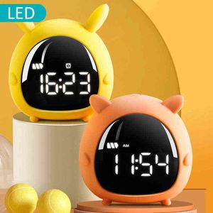 4Color cute crianças mesa de mesa LED despertador digital para quarto despertador com cabo USB luz de noite recarregável para crianças 211112