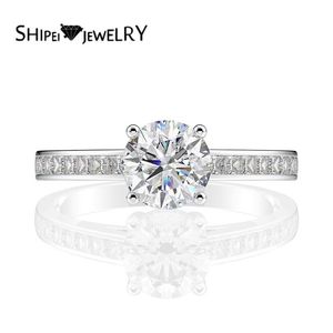 Ringos de cluster Shipei Fashion 925 Sterling Silver Branco redondo grande moissanite Diamonds Gemstone Wedding Wedding Fine Jewelry Engagement