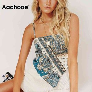 Vintage Printed Camis Top Women Sexy Party Spaghetti Strap Tops Summer Beach Backless Bow Knot Satin Camisole 210413