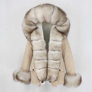 Oftbuy Водонепроницаемый Короткие Парки Зимняя Куртка Женщины Реальное шубовое Пальто Натуральный Воротник Капюшон Теплый Стритатель Съемный 21220