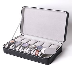 Watch Boxes & Cases 6/10/12 Grids Portable Box Organizer PU Leather Casket With Zipper Classic Multi-Functional Bracelet Display Case