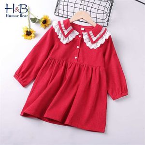 Humor Bär Mädchen Kleid Herbst Winter Spitze Kragen Langarm Solide Gedruckt es Süße Kinder Prinzessin Für 2-6Y 220112