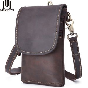 MISFITS genuine leather men s shoulder bag waist pack fashion small crossbody bags cell phone pouch man belt messenger