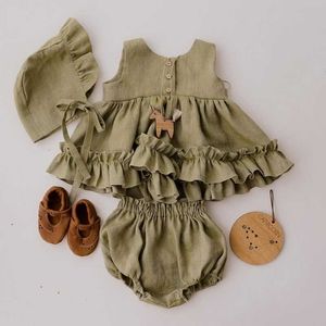 Großhandel Sommer Baby Mädchen 2-tlg Sets Ärmellose Weste Rüschen Kleid + Shorts Outfits Kinder Kleidung E0717 210610