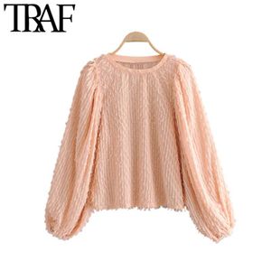 Vintage Elegante Tassel Office Wear Felpa Felpa Moda O Collo Lantern Sleeve Femmina Pullover Chic Tops 210415